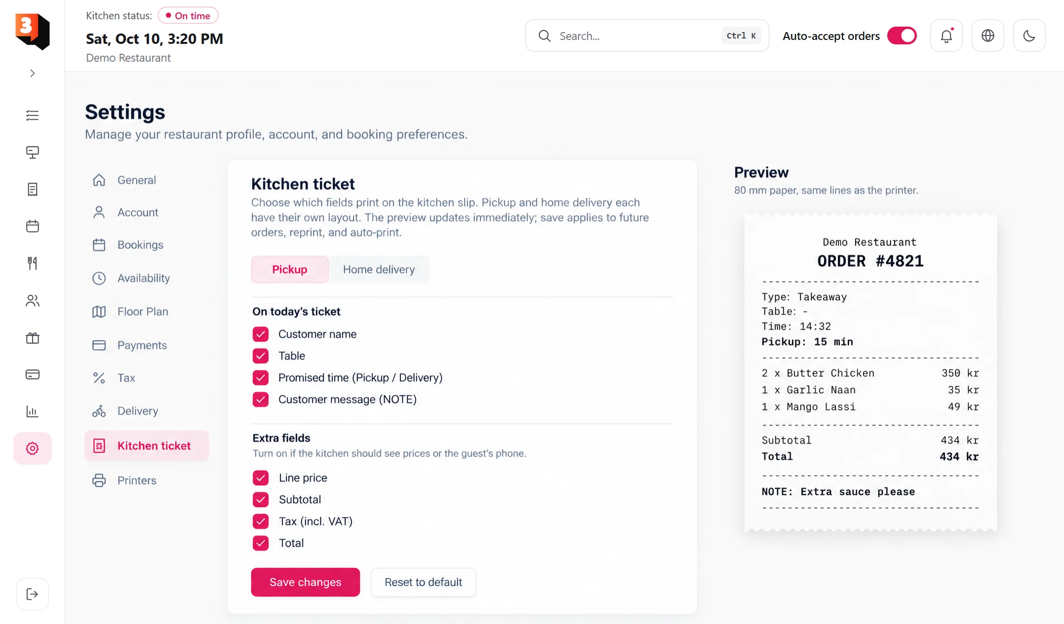 3buddy dashboard: kitchen ticket designer with print preview